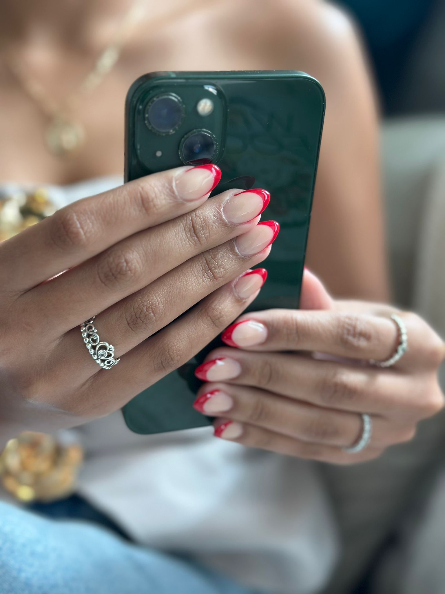 French red nails manicure.
